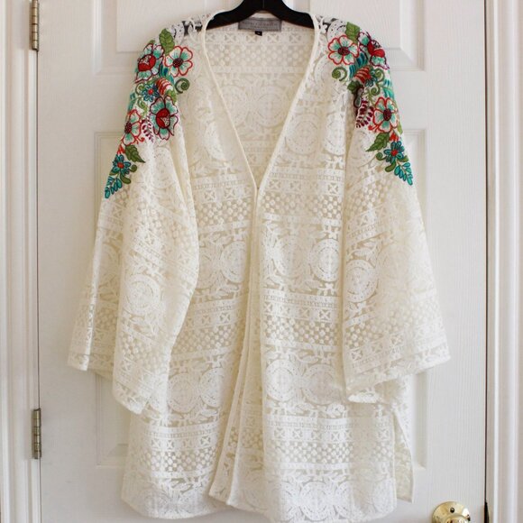Double D Ranch Crochet Lace Cream Floral Embroidered Cardigan - Picture 1 of 11